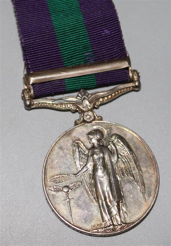 General Service Medal, 1918-62, GVIR, Malaya clasp to 10170 3rd PC Abd. Rashid B. Jaafar, F of M POL (d. 07/12/1949 line of duty )